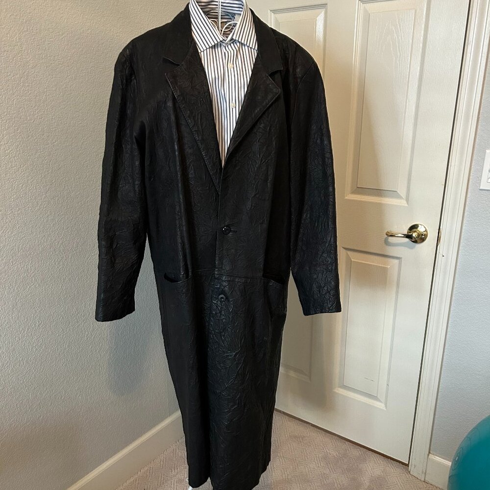 Vintage Men's Dual Control Full Length Black Duster/Trench Coat - Size L
